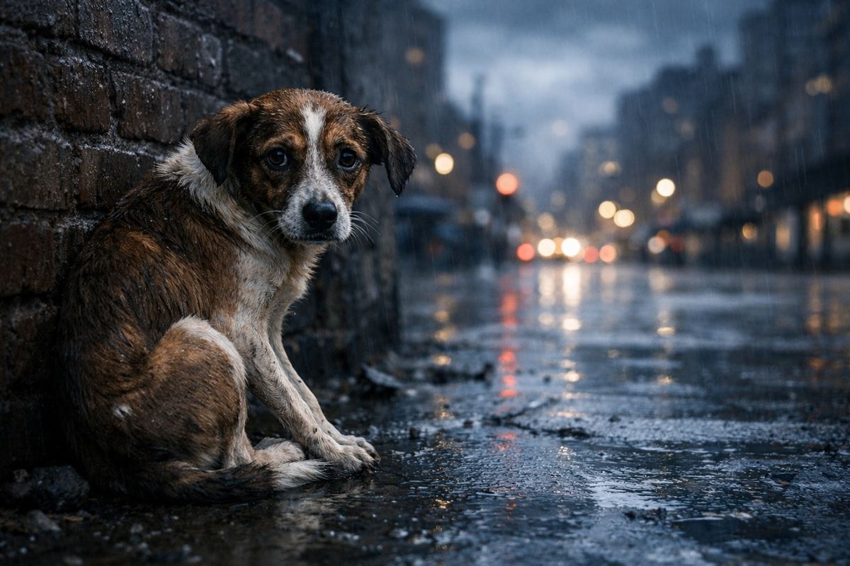 Abandoned dog on a Boston street