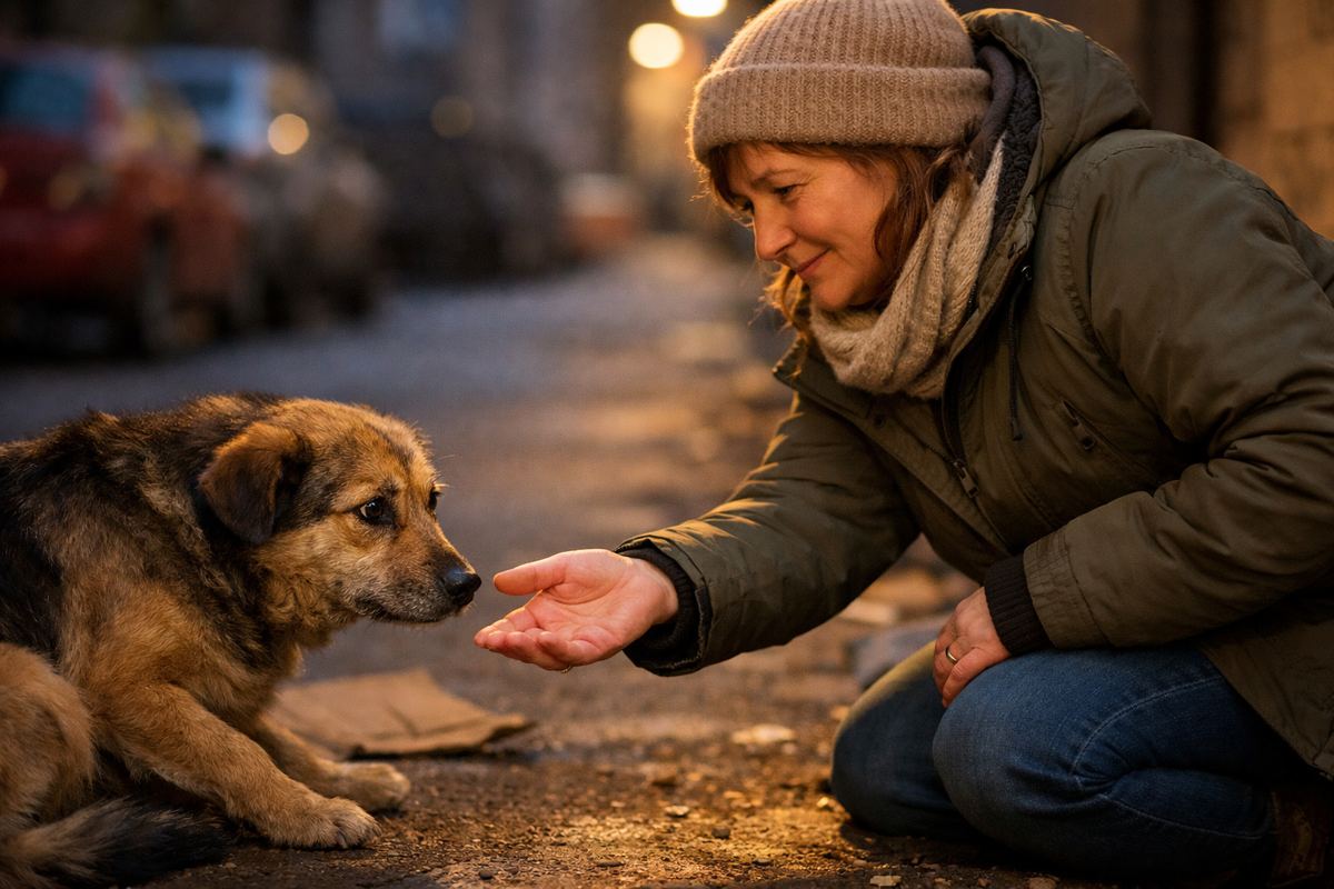 Woman and dog bonding